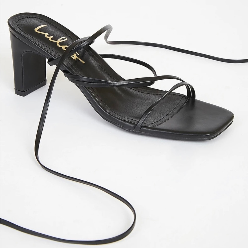 Lulus Aliah Black Lace-Up High Heel Sandals. Size 8.